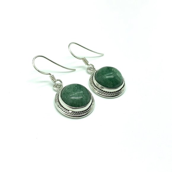 Womens Dangle Earrings Chakra Stone Green Aventurine - Sterling Silver - Picture 2 of 5